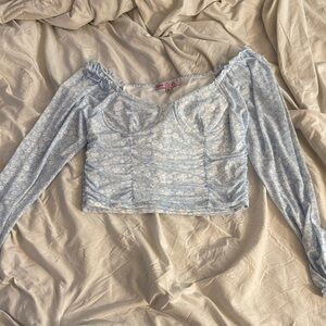 Rave Light Blue Floral Long Sleeve Blouse